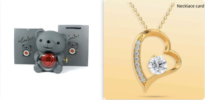 Rotating Bear Gift Box Eternal Rose Teddy Bear Jewelry Box With Necklace Valentine Wedding Special Present For Girlfriend Anniversary Gift Jewelry Box