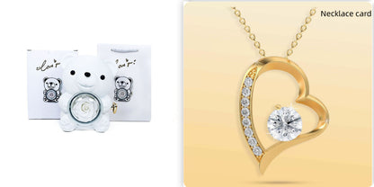 Rotating Bear Gift Box Eternal Rose Teddy Bear Jewelry Box With Necklace Valentine Wedding Special Present For Girlfriend Anniversary Gift Jewelry Box
